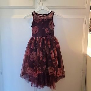 Zunie Girls Floral Tulle Party Dress in Plum and Dusty Rose